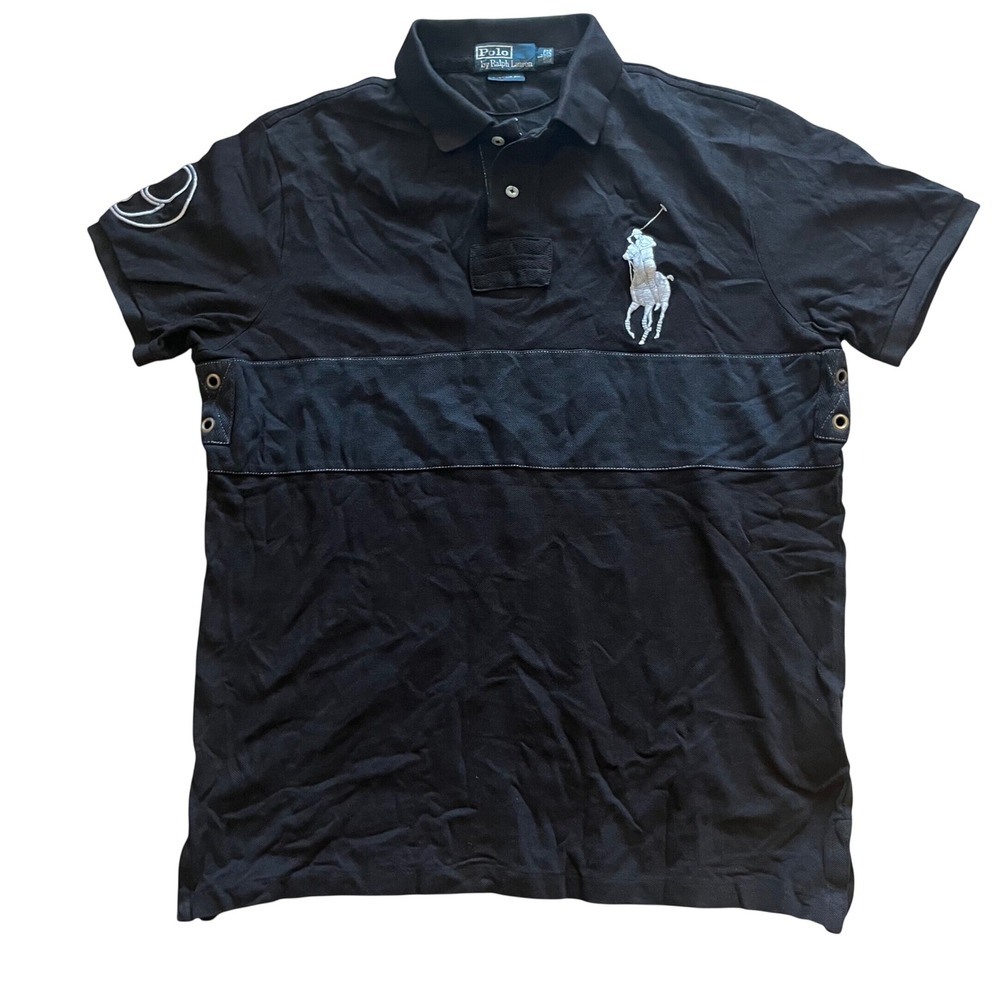 Polo Ralph Lauren Mens Big Pony Polo Shirt Black Custom Fit Large Number 9